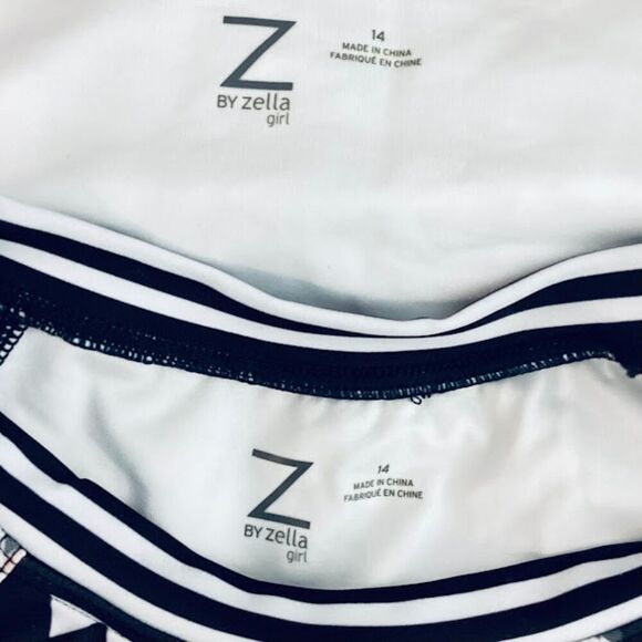 Zella Girl Sand & Sea Long Sleeve Two-piece Rashguard Swimsuit Black/Multi S14 - Picture 4 of 7